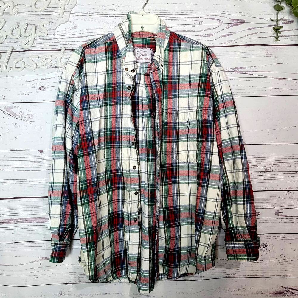 VTG American Eagle Plaid 90's Grunge Preppy Y2k Button Front Shirt Mens XL